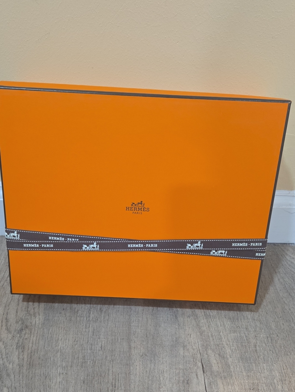 Hermes Bright Orange Branded Gift Box with Black Ribbon!